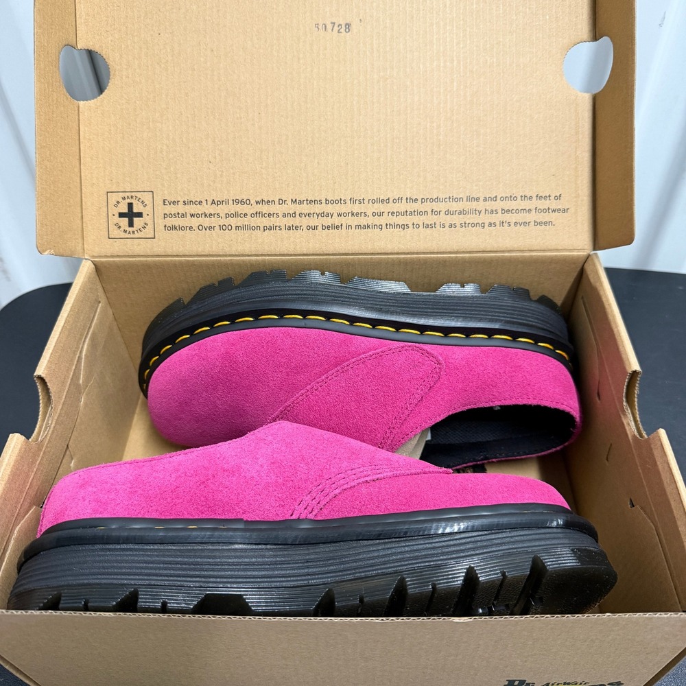 Dr. Martens Zebzag Magenta Suede Platform Mule Clogs - Picture 10 of 12